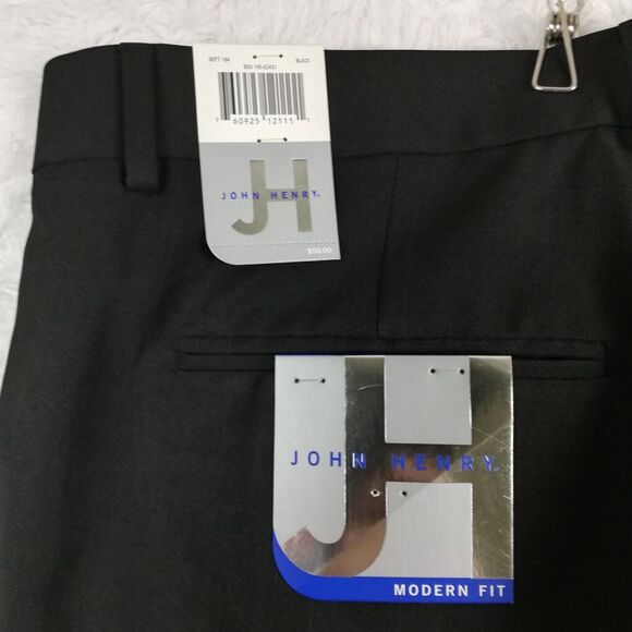 John Henry Mens Pants Modern Fit Trouser Black Casual Work Pleated 42x32 New - Picture 6 of 12